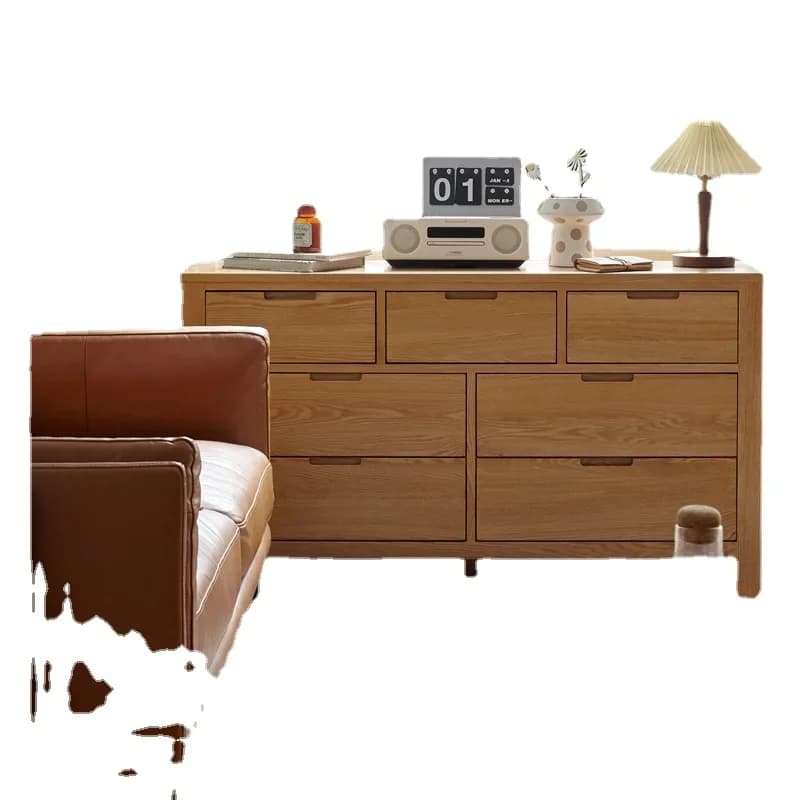 Yhl Solid Wood Chest of Drawers 7-Drawer Cabinet Oak TV Bench for Bedroom Furniture Simple Drawer Locker