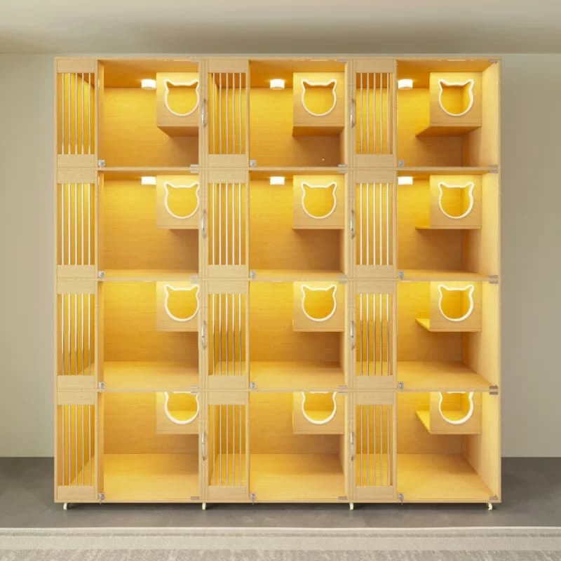 Cat Villa Cage Glass Pet Display Cabinet Solid Wood Breeding Foster Cage Three-layer  House