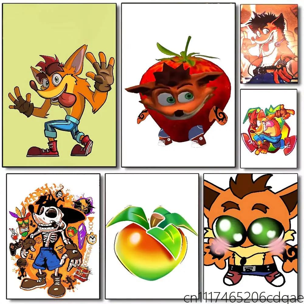 FOR Crash Bandicoot Fox Poster Wall Art Posters, Texture Paintings, Ideal Gift for Room Decoration