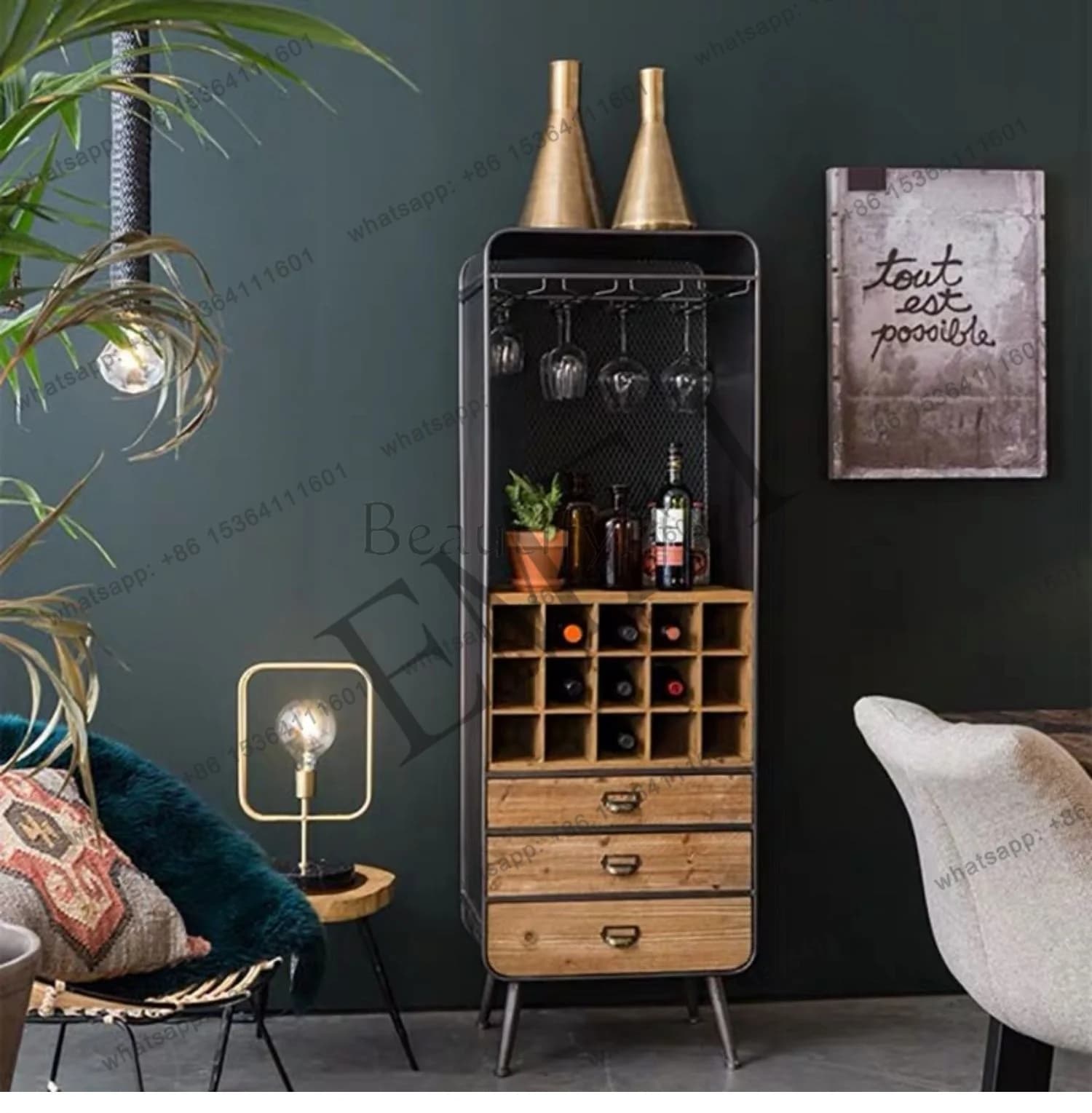 PG Solid Wood Industrial Style Storage Cabinet Goblet Upside down Household Small Wine Rack KTV Bar Cabinet