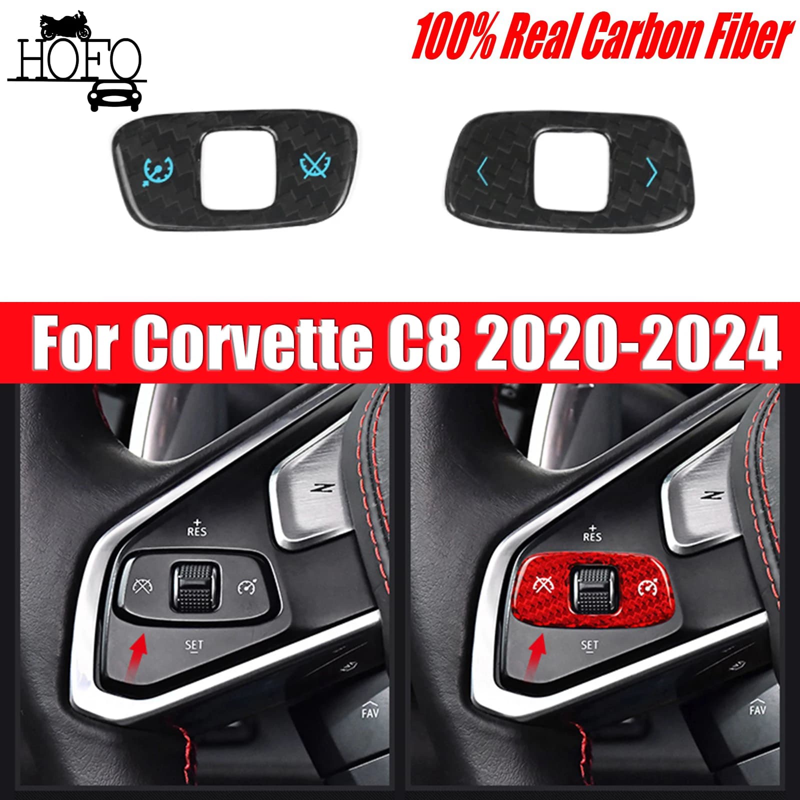 2PCS Carbon Fiber Steering Wheel Buttons Cover Trim For Corvette C8 2020-2024
