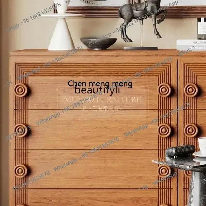 DD  French medieval solid wood chest, log color old retro porch cabinet, locker