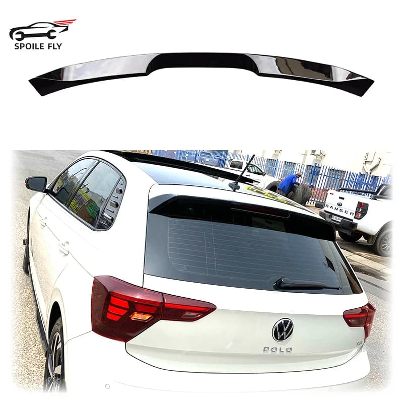 For VW Volkswagen POLO MK6 6C 6R 2022 + High Quality ABS GTI Style Car Rear Roof Spoiler Wing Lip Glossy Black Carbon Fiber Look