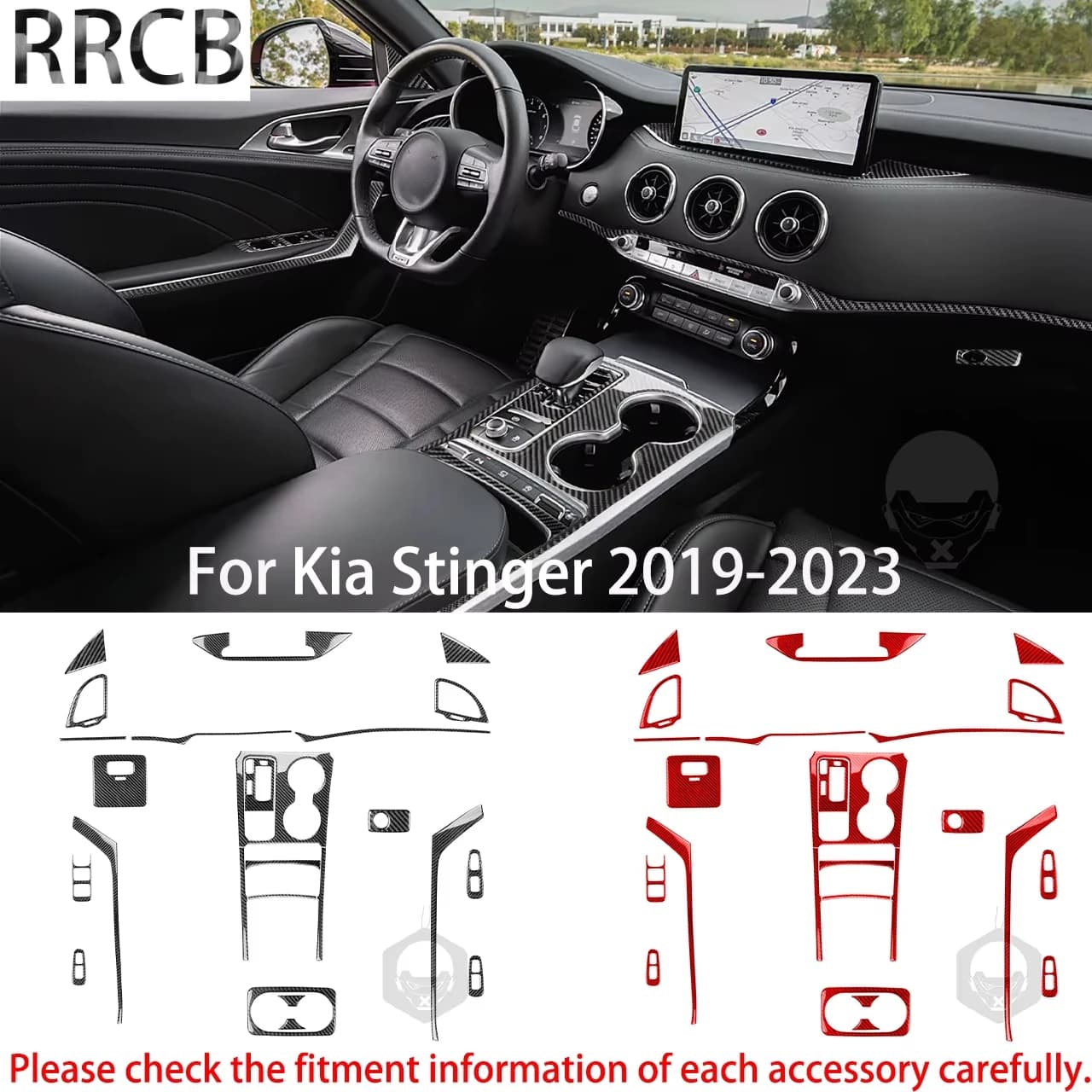 For Kia Stinger 2019-2023 Carbon Fiber Gear Shift Center Console Window Lift Air Outlet Car Accessories Interior Stickers Trims