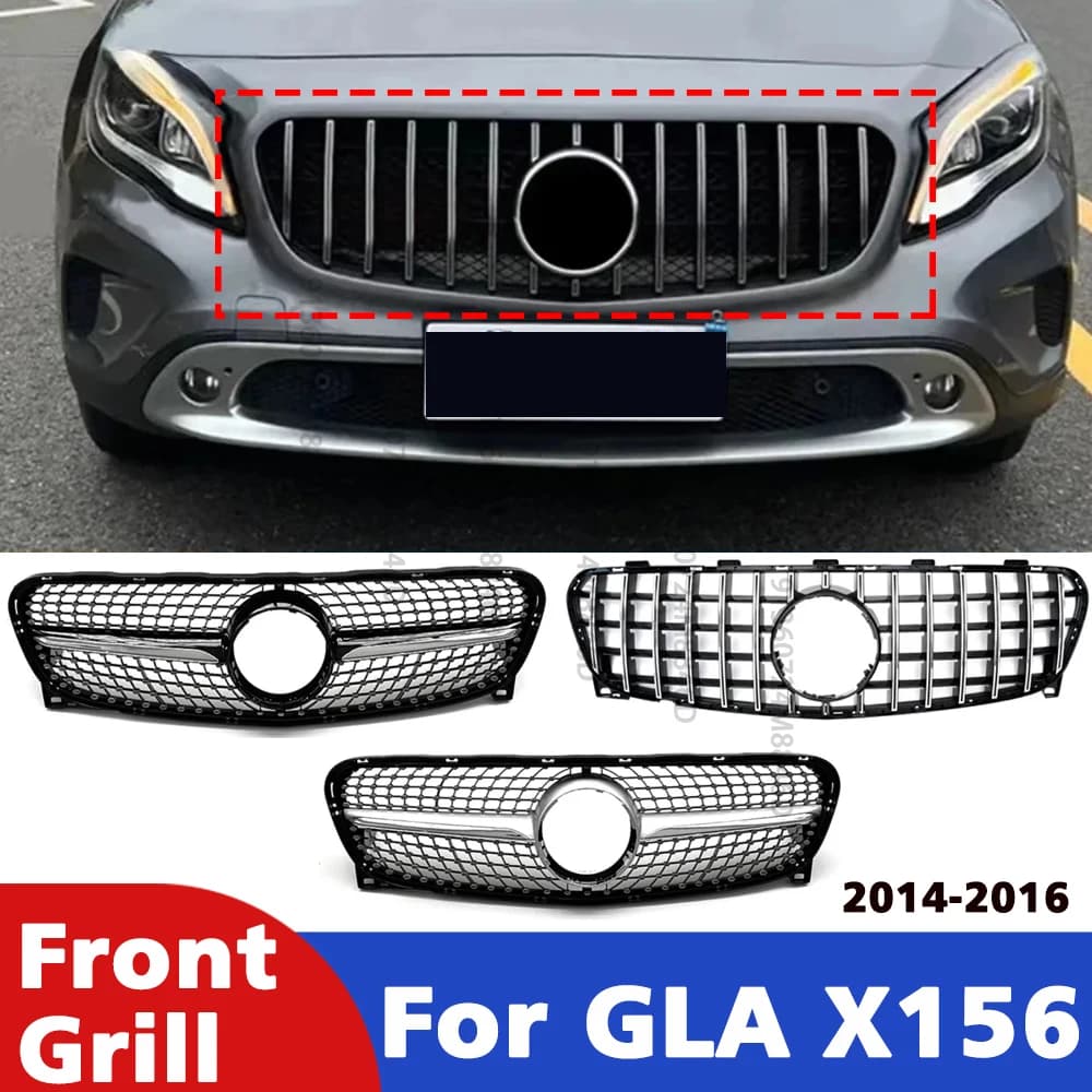 Easy Installation Front Upper Grille for Mercedes GLA X156 2014-2016,Gloss Black Mesh Grille Panel,Direct Fit Replacement