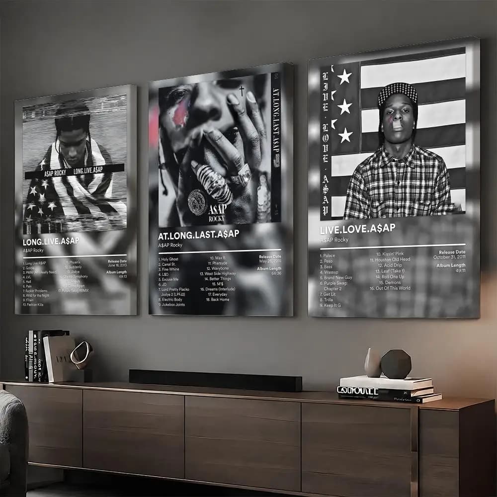 A-A$AP Rocky Rapper Album Painting Calligraphy HD Modern Style Inner Frame Canvas Poster Bedroom Room Hallway Wall Art Decor