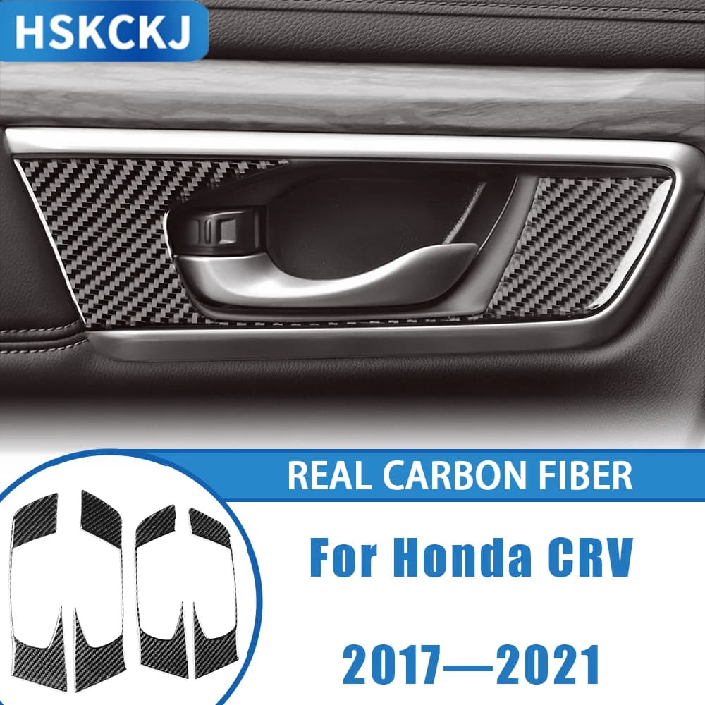 For Honda CRV 2017—2021 Car Accessories Carbon Fiber Inner Door Puller Handle Frame Interior Cover Trim Sticker Modification
