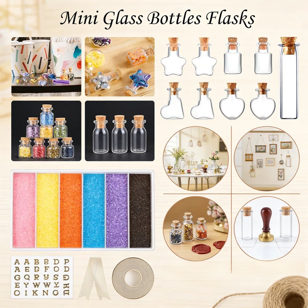 Mini Glass Wish Vials 5/10pcs Set Decorative Cork-Stoppered Bottles for DIY Charms Tabletop Decorations