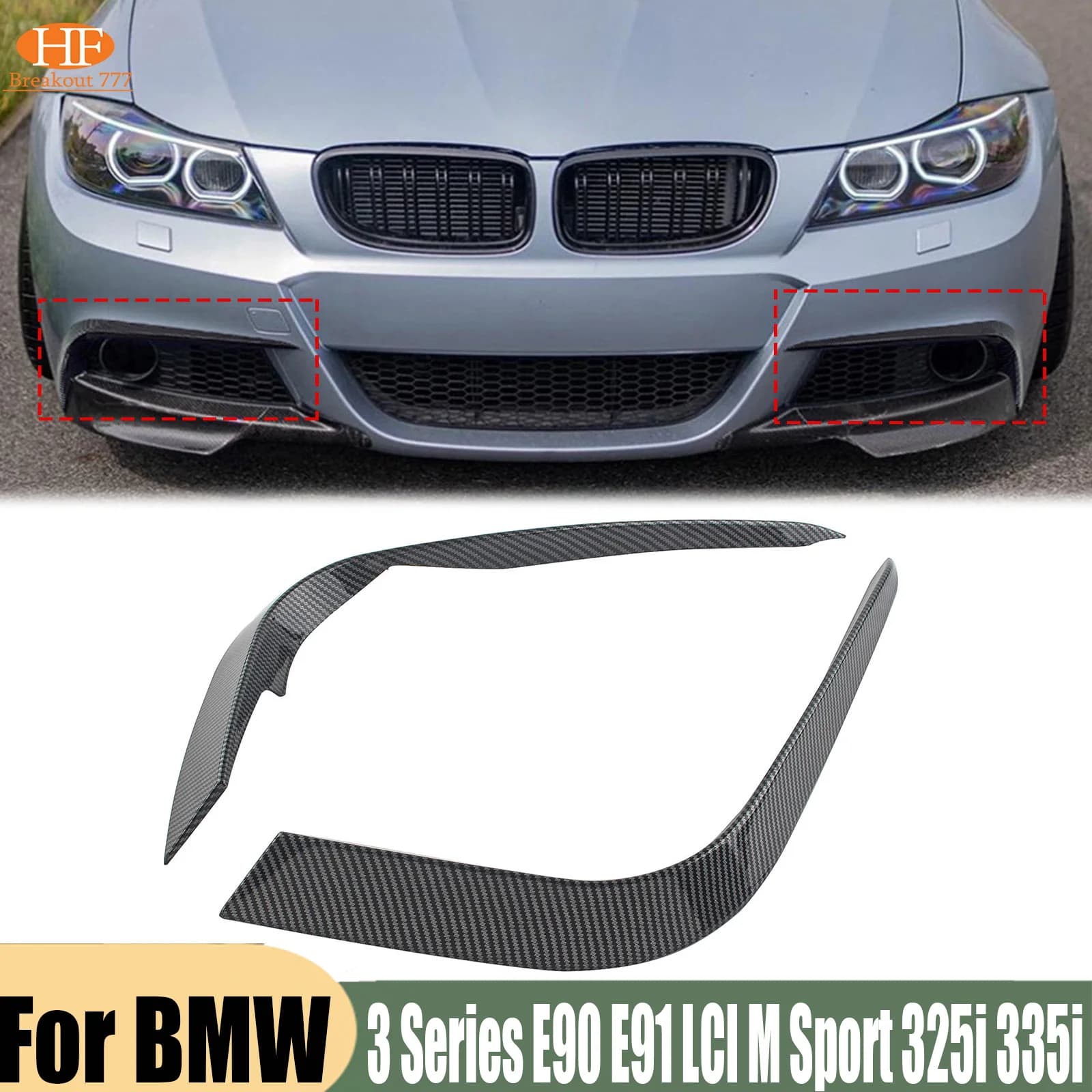 For BMW 3 Series E90 E91 LCI M Sport 325i 335i 2009-2012 Front Bumper Spoiler Diffuser Splitter Air Vent Trim Body Kit Tuning