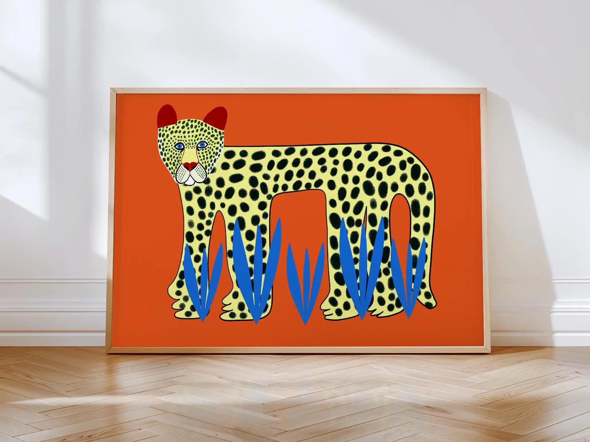 Lovely Leopard Art Print, Animal Illustration, Home Decor, Gift for Her, Whimsical, Orange, Bedroom, Living Room, Children Art