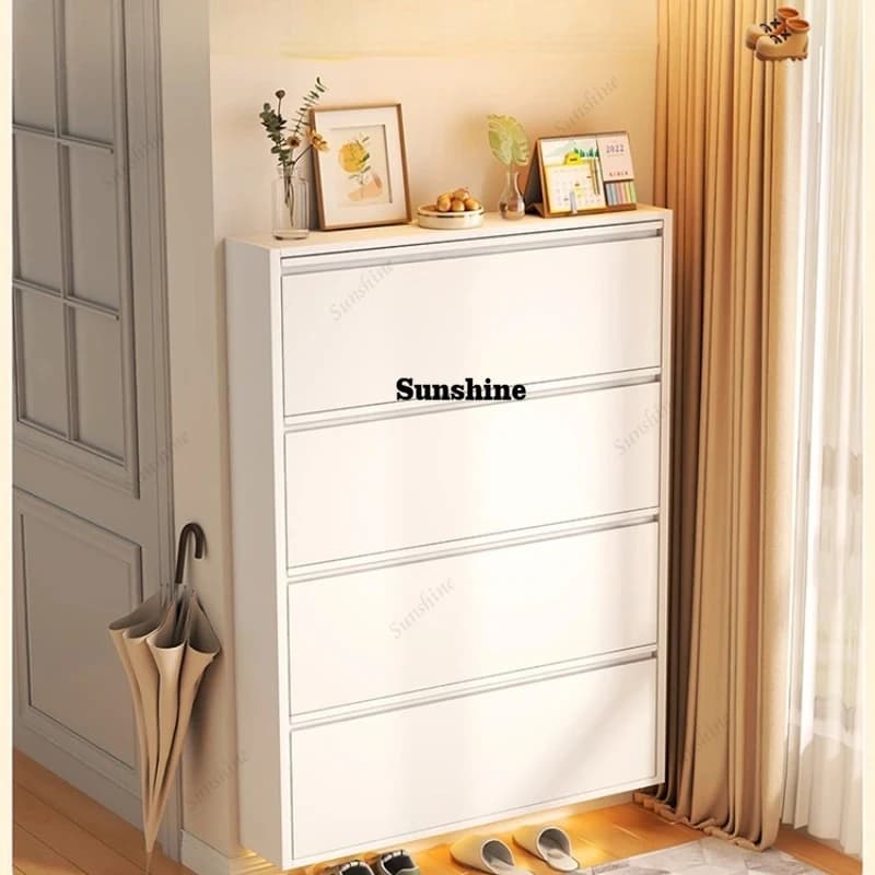 Ultra-thin Tipping Shoe Cabinet Steel Household Entrance Small Shoe Cupboard Storage Integrated Schuheschrank Furniture Home