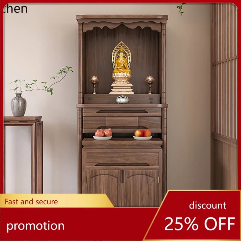 YFY  Altar New Chinese Style Standing  Black Walnut Solid Wood  Table God Position Table Home  Worship Wealth God Guanyin Altar