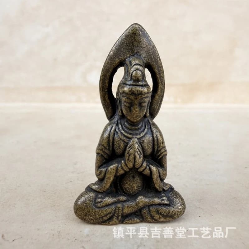 Brass Buddha Statue, Vintage Craft, Sitting Guanyin, Home Desktop Decoration, Ornament