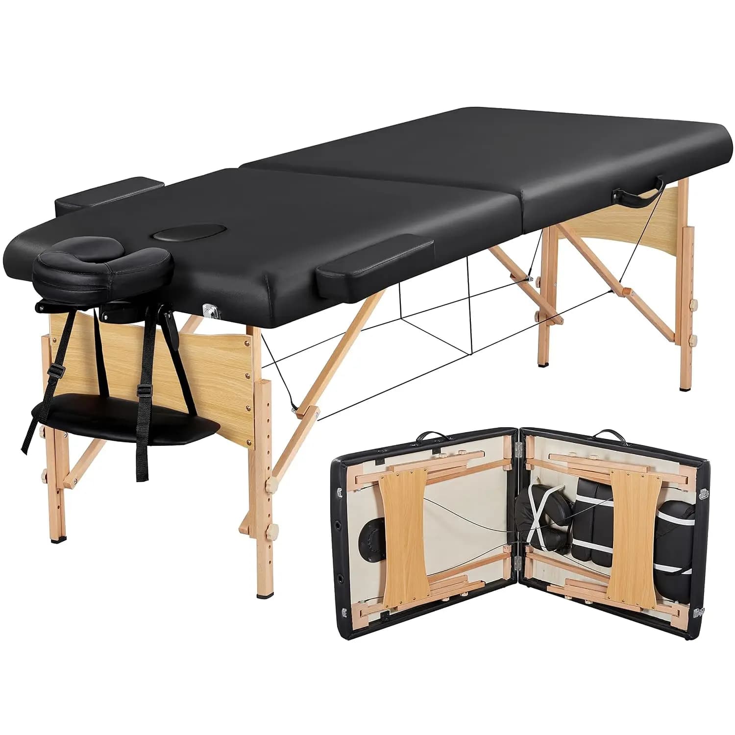 84x28in Portable Massage Table Folding Adjustable Lash Bed, Black, Customized