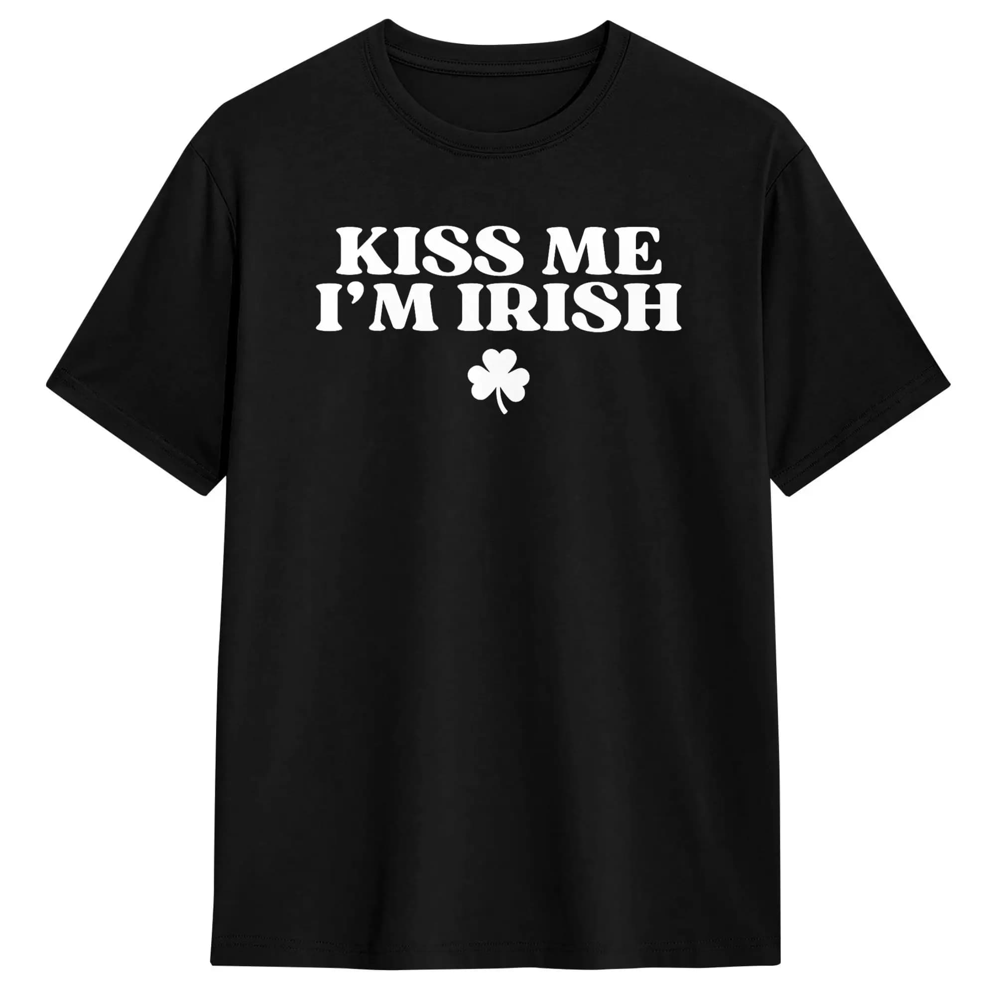 Vintage Kiss Me I'm Irish Funny St Patricks Day T-Shirts Men Round Collar Cotton T Shirts  Short Sleeve Tees Gift Idea Tops