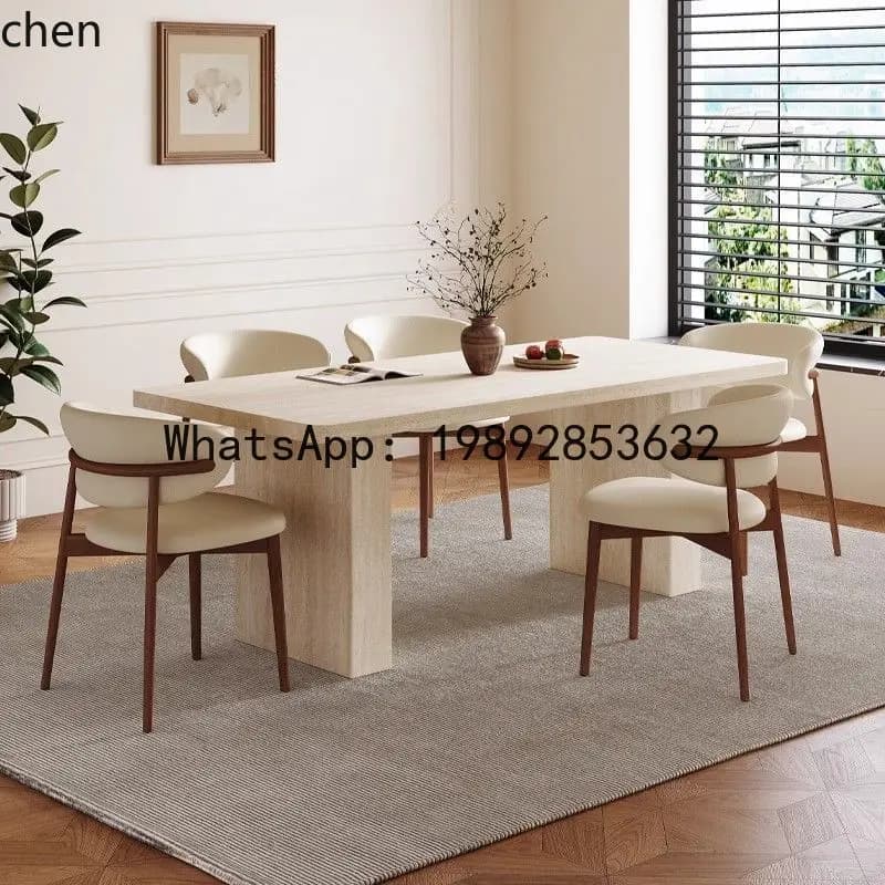 A1  Travertine Stone Dining Table and Chairs Dining Set Rectangular Modern Home Use