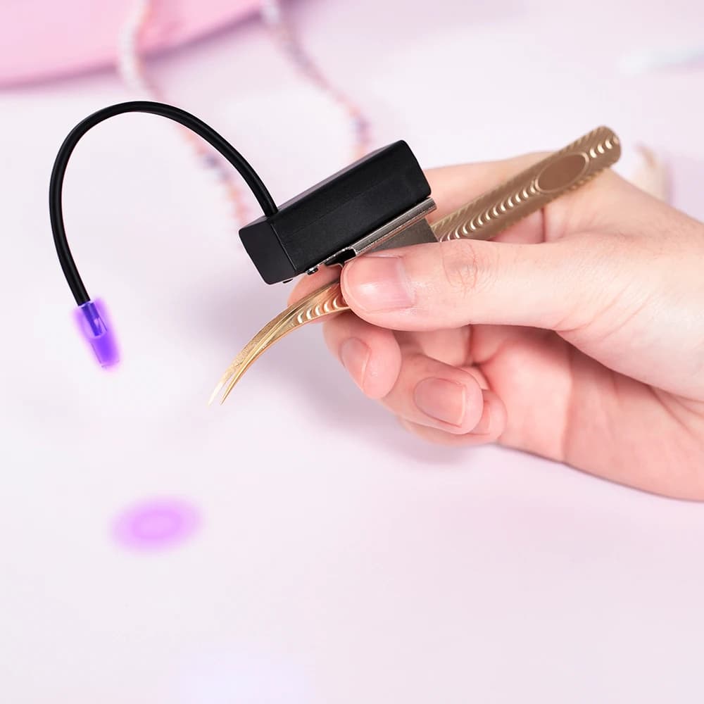 Pinky Leem 2025 New Design Portable Remote Control 405nm UV Lash Lamp on Led Tweezers False Eyelash Tool Tweezers Eyelash Tool