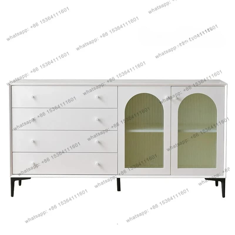 Italian light luxury white paint dining side cabinet four buckets double glass door integrated  multi-functional tea cabinet