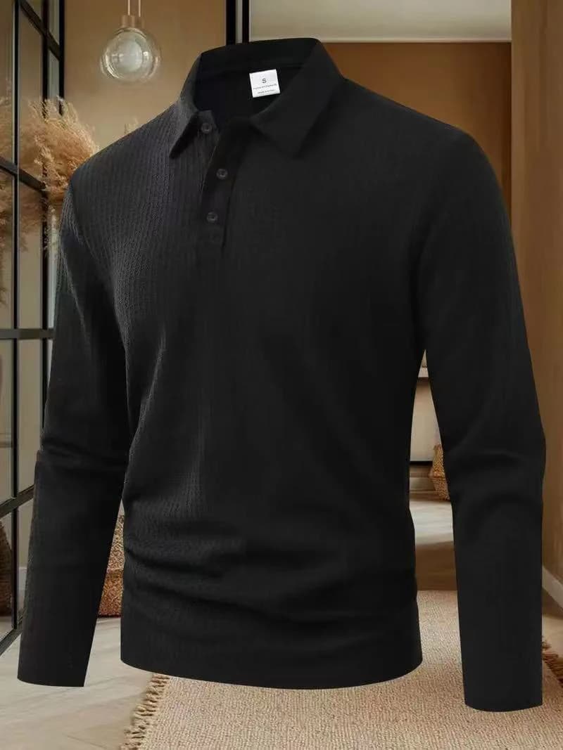 New Light Luxury Leisure Business Mature Leisure Men's Sports Retro Style Waffle Fashion Men's Outdoor Long Sleeve Polo Shirt