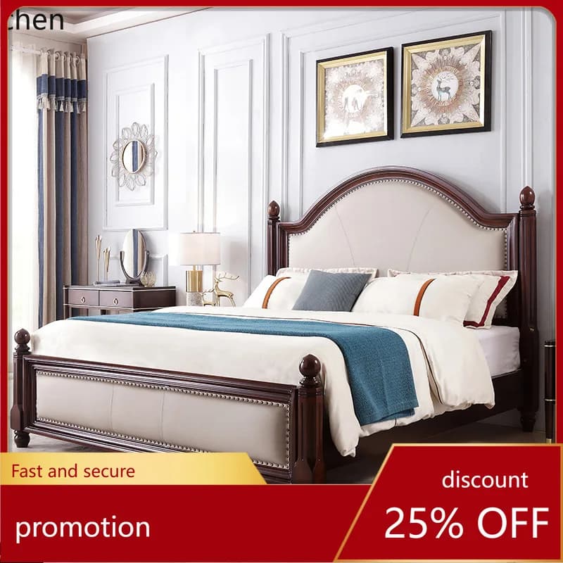 HXL solid wood bed, all solid wood double bed, master bedroom furniture bed