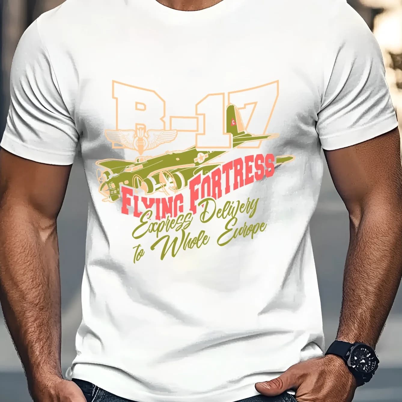 American B-17 Flying Fortress bomber T-Shirt 100% Cotton O-Neck Short Sleeve Summer Casual Mens T-shirt Streetwear