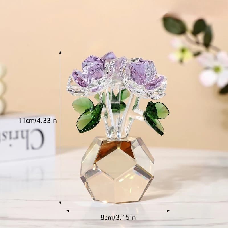 Crystal Rose Figurine Ornament Crystal Glass Flowers Gift-Boxed Ornament for Table Home Office Wedding Party Valentine Day Decor