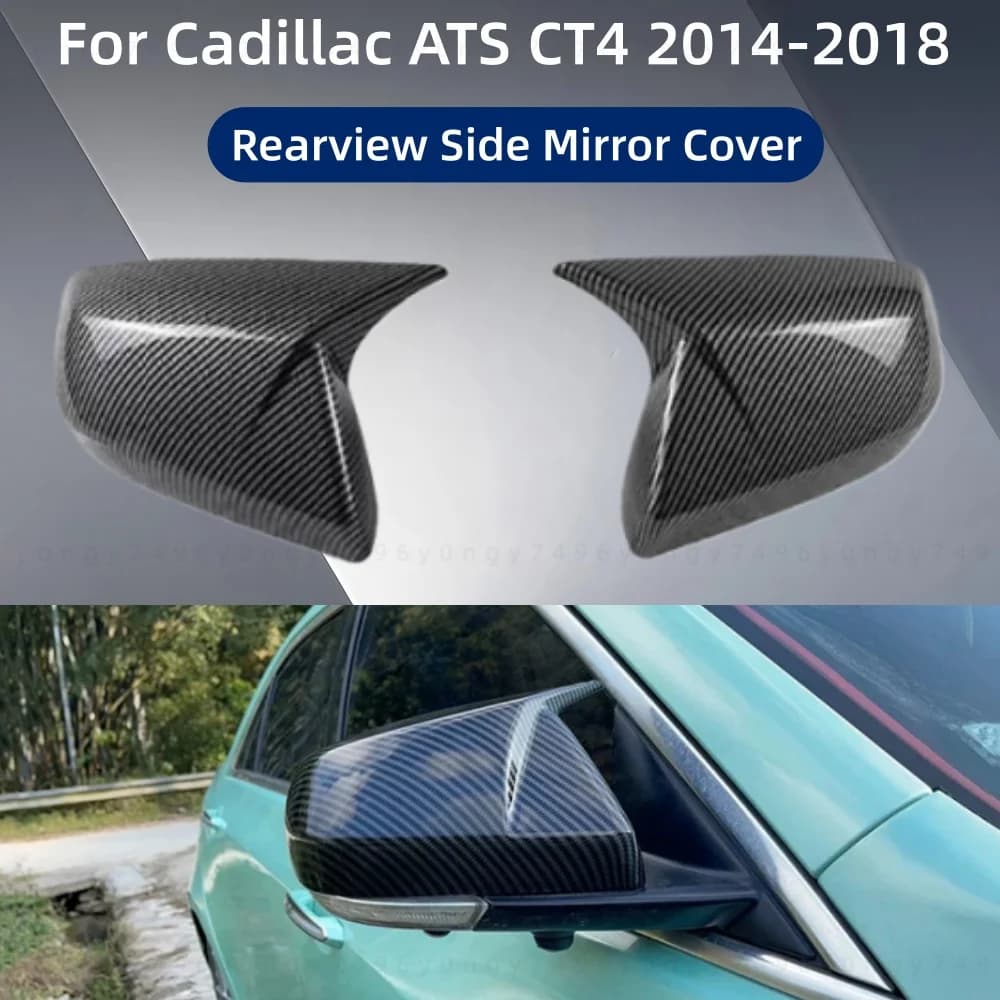 For Cadillac CT4 ATS 2013-2023 Car Sticker Rearview Side Mirror Cover Wing Cap Exterior Door Rear View Case Trim Carbon Fiber
