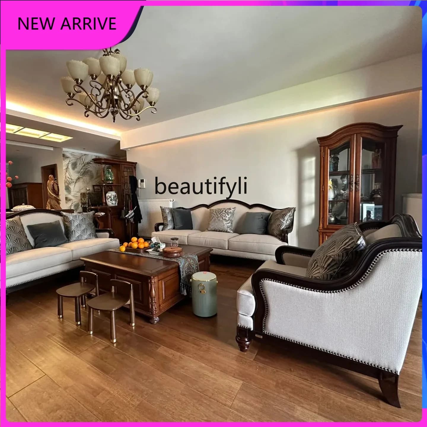 C89 American all-solid wood fabric sofa retro sofa living room sofa high-end home