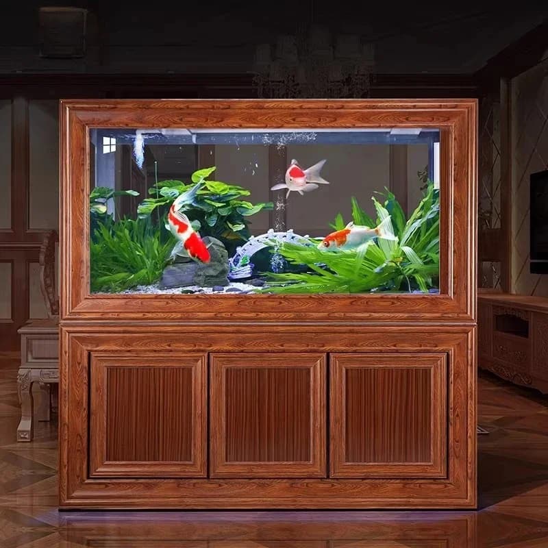 09Chinese style medium and large screen partition floor silent water-free integrated glass aquarium