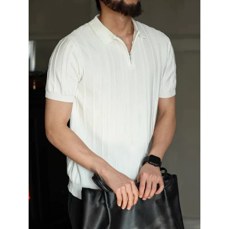 New High-quality Zipper Ice Silk Polo Shirt Men's Short-sleeved Summer Knitted Thin