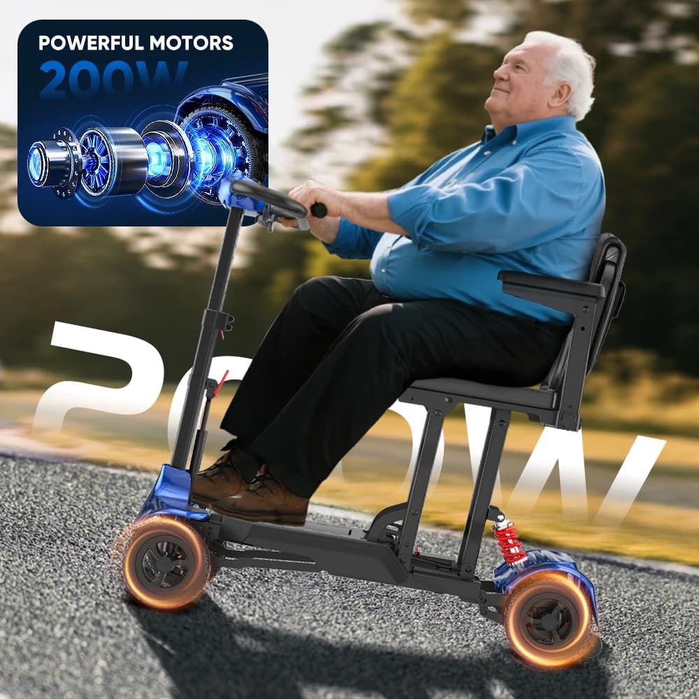 18kg Lightweight Magnesium Auto Mobility Scooter 200W Brushless Motorized Easy Climbing 4 Wheel Mobility Scooter for Handicapped