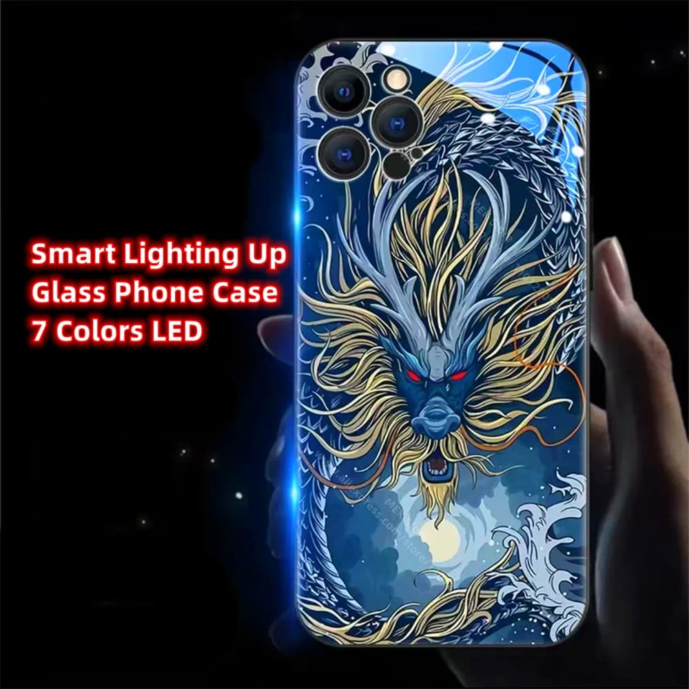 Water Dragon King Sound Control LED Flash Cases Luminous Glass Cover For Samsung S25 S24 S23 S22 S21 S20 FE Note10 20 Plus Ultra