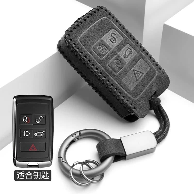 For Vintage Jaguar Key Fob Cover for XEL, XJL, E-PACE, F-PACE, XFL Models - Premium Suede Leather Protective Case Keychian