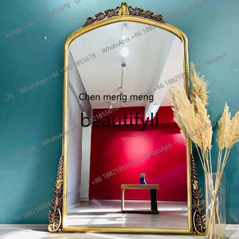 European-style household wall-mounted floor-to-ceiling mirror cloakroom changing mirror retro arched full-body mirror2936