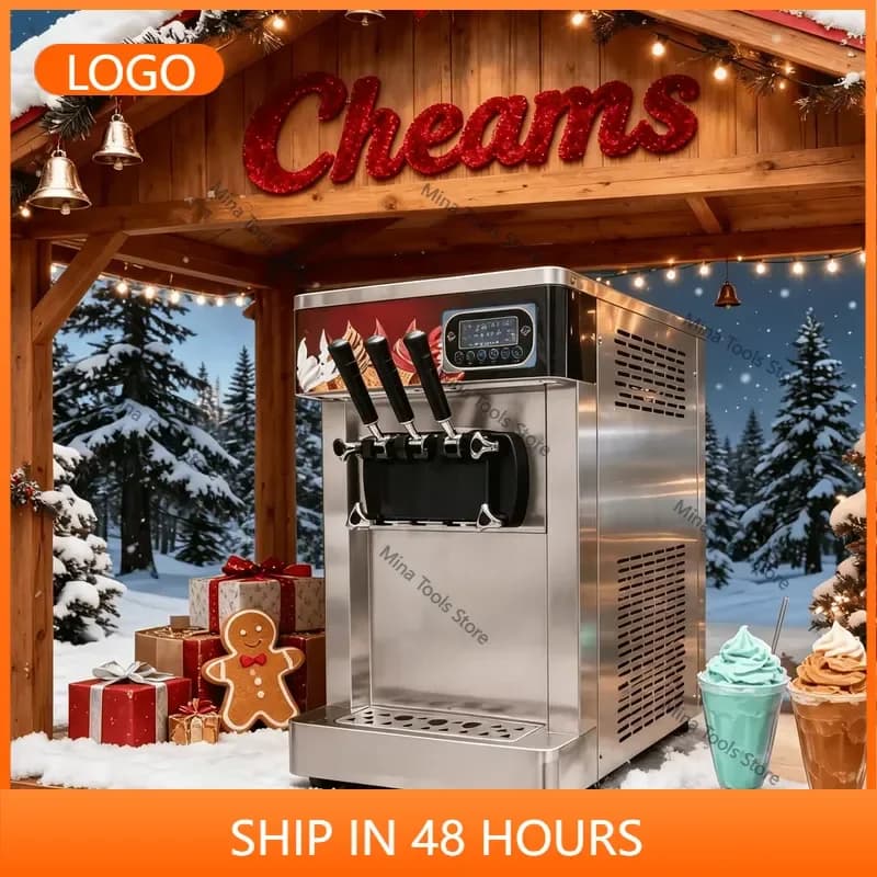 Commercial 2+1 Multi-Flavor Milk-Based Soft Serve Ice Cream Frozen Yogurt Machine Stainless Steel Large Capacity 7L*2 Hoppers