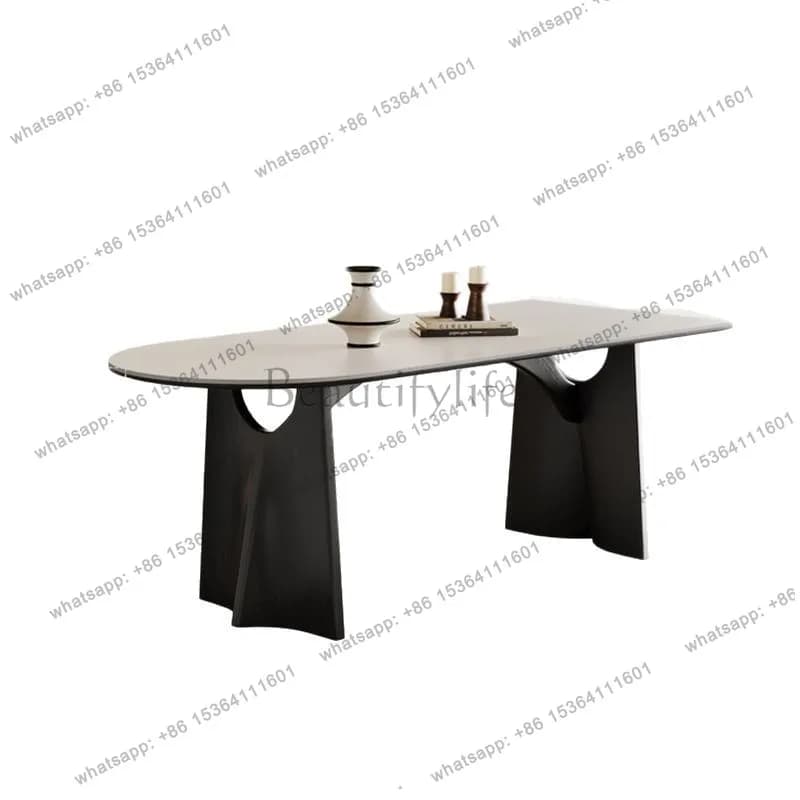 Pure white slate dining table rectangular home simple modern Italian light luxury wabi-sabi style solid wood dining table