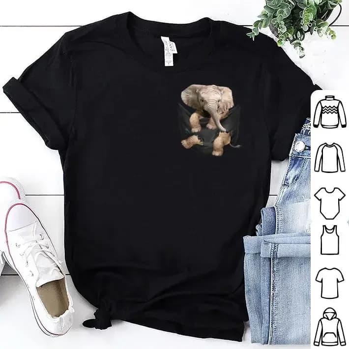 Cute Litter Elephant In Pocket Printed T-Shirt. Summer Cotton Short Sleeve O-Neck Mens T Shirt New S-3XL