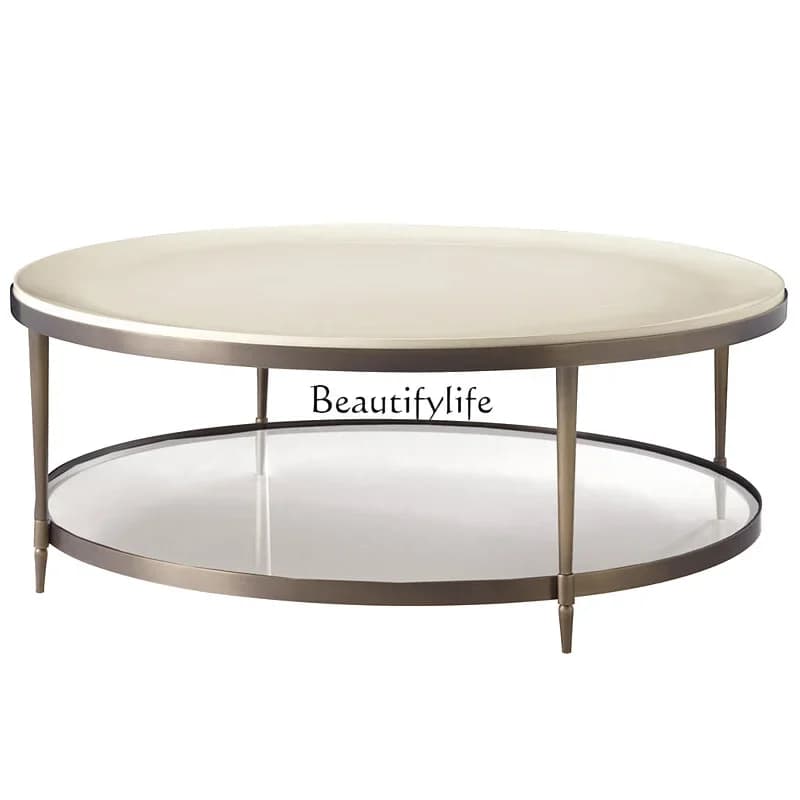 LXRound Jazz White Marble Coffee Table Stainless Steel Double Tempered Ultra White Glass Coffee TableSSS