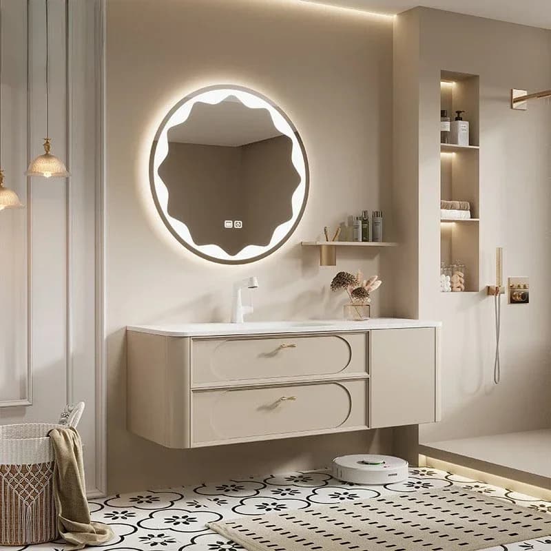 Nordic French Bathroom Cabinet Integrated Washbasin Smart Mirror Cabinet Bathroom Vanity Cabinet with Sink Bathroom Furniture