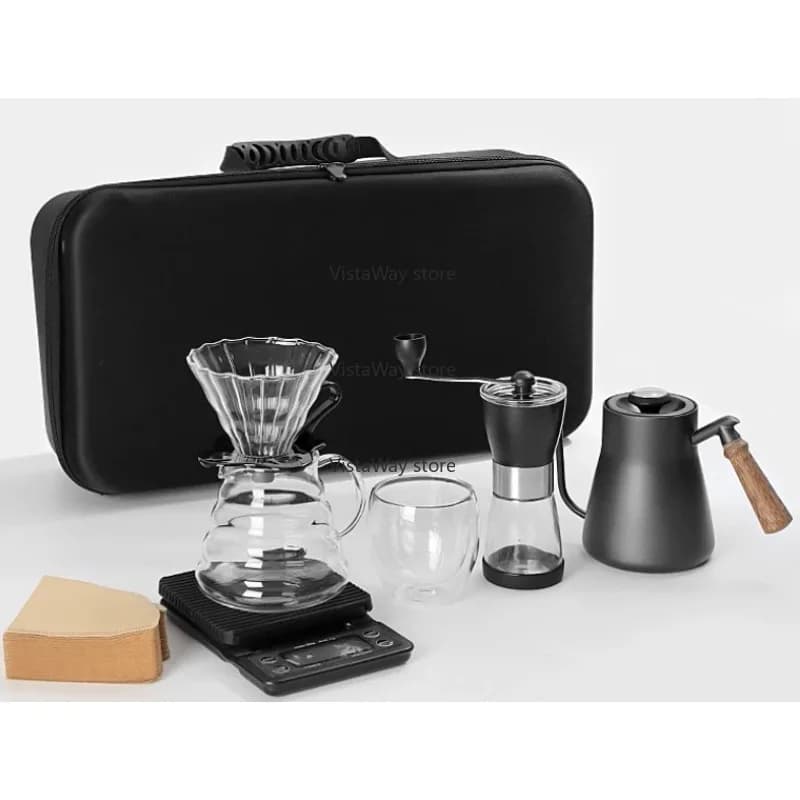 2025 hot sale Wholesale New Combination Coffee Set Chronograph Electronic Scale Stainless Steel Handmade Brewing Pot Gift Box