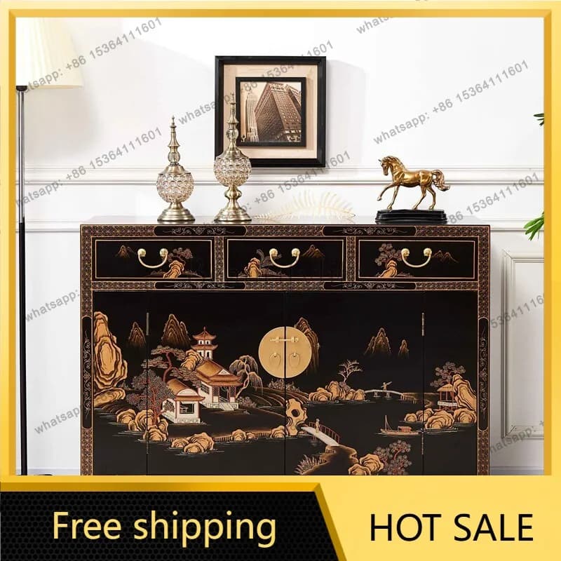 PJ new Chinese classical hand-painted furniture decorative storage side cabinet