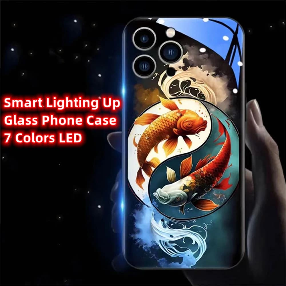 Infinite Good Fortune Koi Led Light Phone Case Call Flash Glitter Cover For Samsung S26 S25 S24 S23 S22 S21 S20 FE Plus Ultra