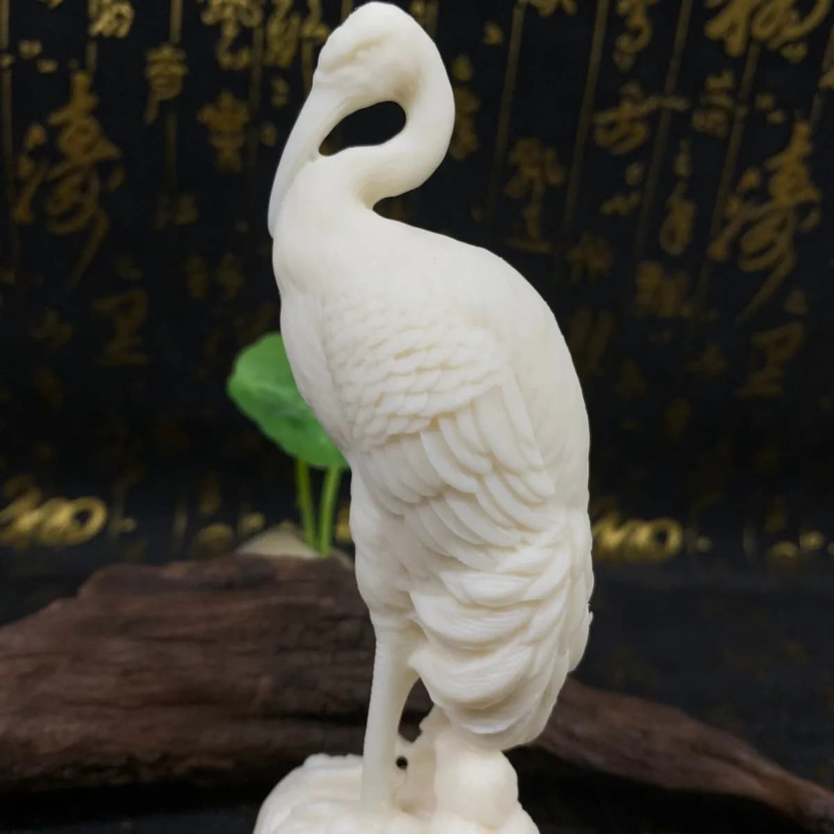 Ivory Nut Carved Red‑crowned Crane Pine Crane Longevity Figurine Home Desktop Decor Birthday Gift Craft Ornament