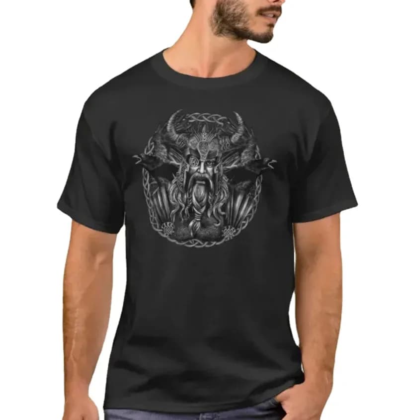 Nordic warriors and His Ravens Huginn and Muninn T-Shirt. Summer Cotton Short Sleeve O-Neck Mens T Shirt New S-3XL