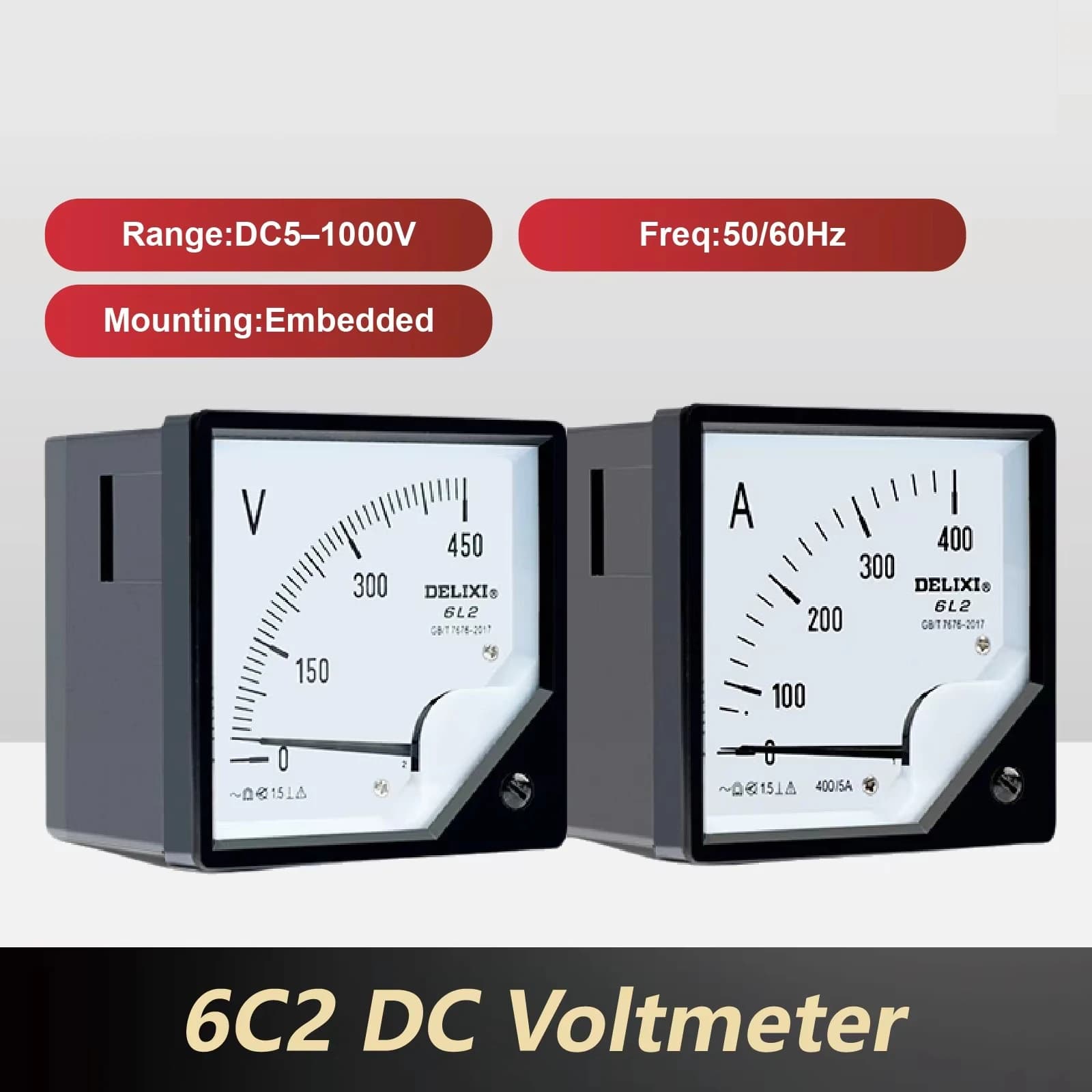 6C2 DC Voltmeter Analog Panel Voltmeter 80x80mm Panel Mount Volt Meter Pointer Voltmeter Gauge Industrial DC 0‑1000V Volt Meter