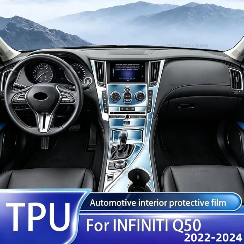 Transparent TPU Protective Film Anti-scratch For INFINITI Q50 2022-2024 Car Interior Center Console Dashboard Navigation Pre-cut