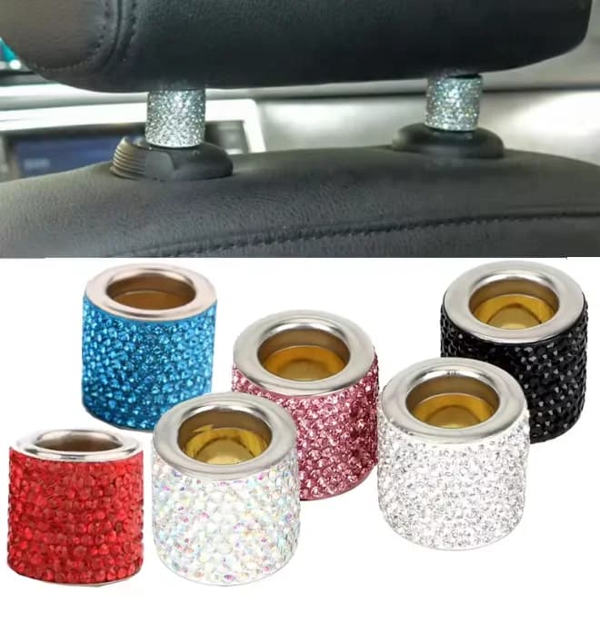 (Set of 4) Car Headrest Collars Rings Decor Bling Crystal Diamond Ice Stainless Steel Car Decor for Car SUV Truck Interior Decor