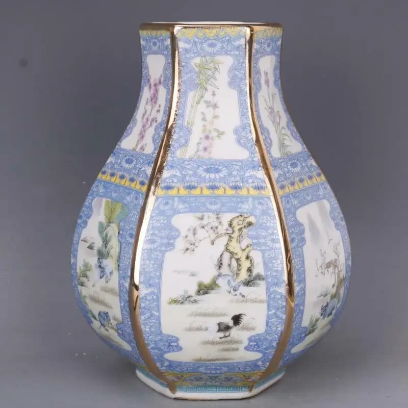 11"Good China Colour Enamels Porcelain Animal 12 Zodiac Horse Monkey Flower Vase