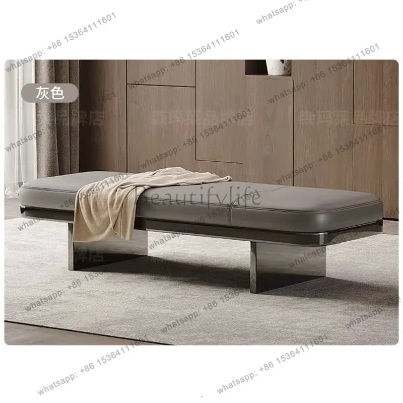 YJ Italian Design Luxury Genuine Leather Bench Ottoman for Entryway Living Room