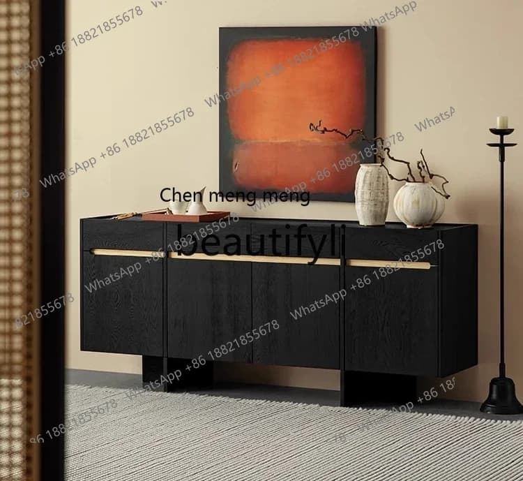 M178 Solid wood dining side cabinet wabi black modern simple home living room bedroom ash wood locker